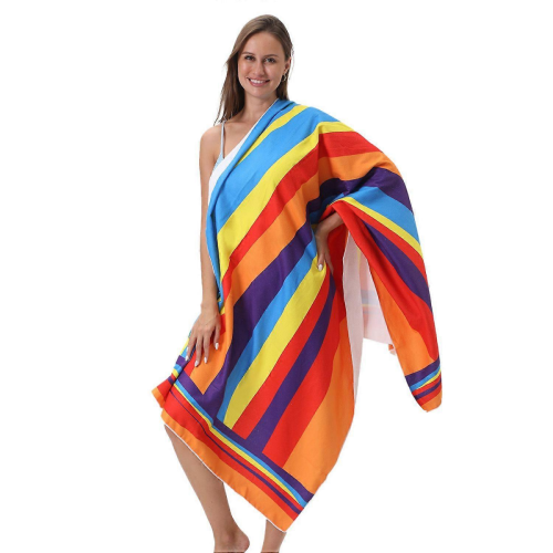 Ultra-Soft Oversized Rainbow Striped Beach Towel, Quick-Dry Microfiber, Strong Wrap Design for Beach and Pool