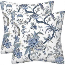2er-Set Kissenbezüge mit blauen Vögeln und Blumen, beidseitig bedruckt, quadratisch, 45 x 45 cm, dekorativ für Sofa, Wohnzimmer und Bett
