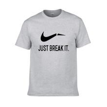 (Gray,M)Just Break It Tshirt Men Streetwear Funny Summer Cotton Print Shirt Tops Tee