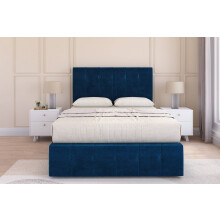 (4'6 Double, Navy) Sloomy Cambridge Divan Bed Base 2 Drawers Left Side With 26" Strutted Headboard & 12" Matching Footboard