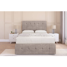 (2'6 Small Single, Pebble) Sloomy Cambridge Plush Divan Bed Base 2 Drawers Right Side With 54" Floor Standing Headboard & 12" Matching Footboard 2'6