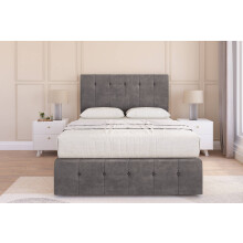 (4' Small Double, Slate) Sloomy Cambridge Naples Divan Bed Base 2 Drawers Right Side With 26" Strutted Headboard & 12" Matching Footboard