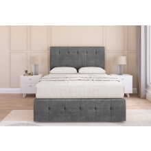 (2'6 Small Single, Steel) Sloomy Cambridge Plush Divan Bed Base 2 Drawers Right Side With 26" Strutted Headboard & 12" Matching Footboard