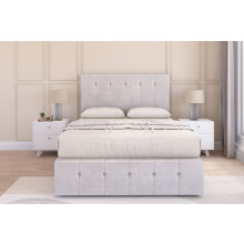 (2'6 Small Single, Sliver) Sloomy Cambridge Plush Divan Bed Base 2 Drawers Right Side With 26" Strutted Headboard & 12" Matching Footboard