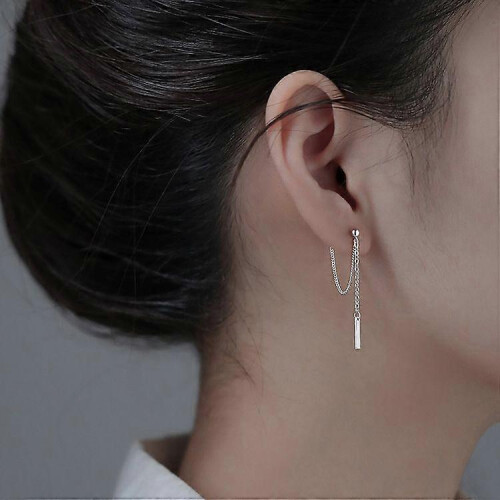 Minimalist Bar Earrings with Chain Dangle Earrings 925 Sterling Silver Stud 2