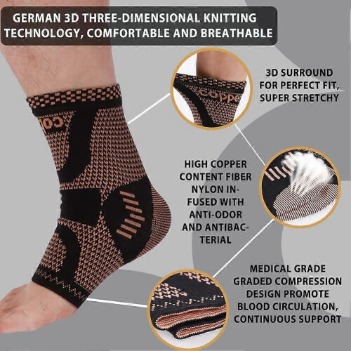 Copper Ankle Brace, Copper Infused Ankle Support Compression Sleeve for Men & 1