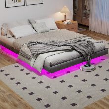 Grey Floating Double Bed Frame with LED Lights