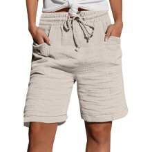 Versatiled Cotton Blend Ladies Shorts Features Side-Beige S