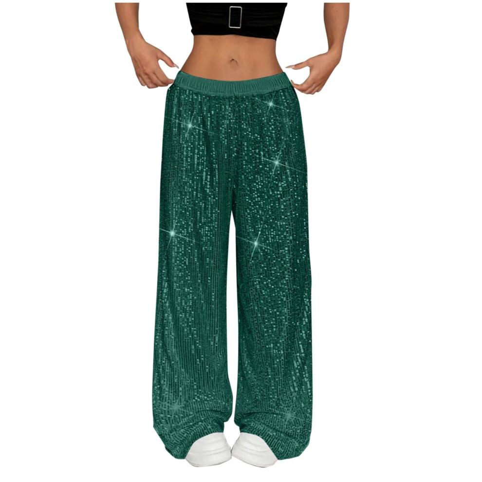 Green Women's Fashionable Solid Color Sequined Party- M