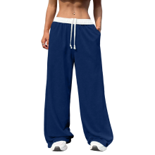 Women's wide-leg sweatpants, drawstring-Dark Blue L