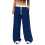 Women's wide-leg sweatpants, drawstring-Dark Blue L 1