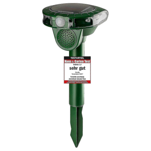 Solar-Powered Ultrasonic Animal Repeller - Weatherproof IP44 - Green