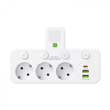 EU-Steckdose mit 4 Steckdosen, kein Verlängerungskabel, mit zwei USB-Typ-C-Anschlüssen