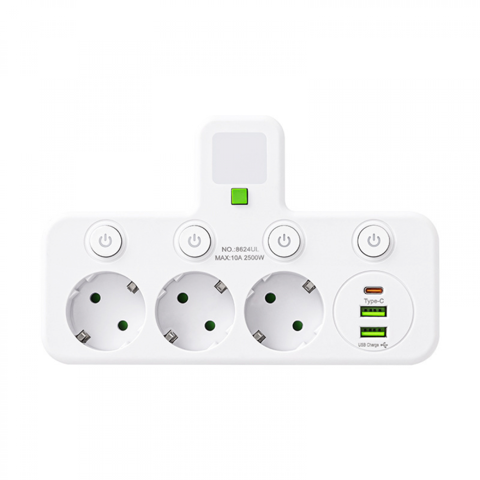 Eu Plug Outlet 4 Sockets Electrical Socket No Extension Cord With Usb Type-C Ports Two Specification 6485316998137