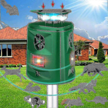 Outdoor Cat and Animal Repeller with 360-Degree Solar-Powered Ultrasonic Technology, Motion Sensor, and LED Flash for Garden Protection - Bx5