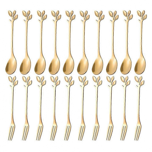 Dessert Spoon Fork Set,20 Pcs 4.7 Inch Cake Fork,Coffee Spoon, Fruit Fork,(10 Spoon + 10 Fork)