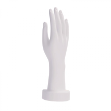 Wit, realistisch handmodel voor sieradenpresentatie met voetstuk, 6,5 inch (16,5 cm).