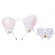 (WHITE) Beautiful Masquerade Halloween Cat Ears Cosplay Cat Ear Party Costume Bow Tie Bell Headwear Headband Hair Accessories