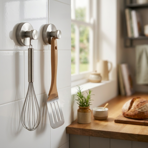 Self-adhesive Shower Suction Towel Hook Set, Silver 2