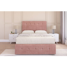 (3' Single, Pink) Sloomy Cambridge Plush Divan Bed Base No Drawers With 54" Floor Standing Headboard & 12" Matching Footboard