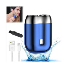 Dual Head Electric Shaver for Men, Rechargeable Waterproof Mini Razor, Blue, Compact Travel Grooming Tool