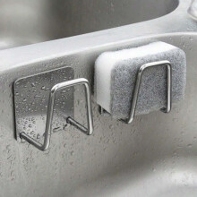 Soporte para esponjas de acero inoxidable de 2 piezas, rejilla de drenaje de cocina autoadhesiva con bandeja de goteo, sin necesidad de