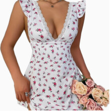 Fars dag-present: Sexiga hemunderkläder med ren lust, hängslen, små blommönster, djup V-ringad pyjamas, förförisk spetsnattlinne_m