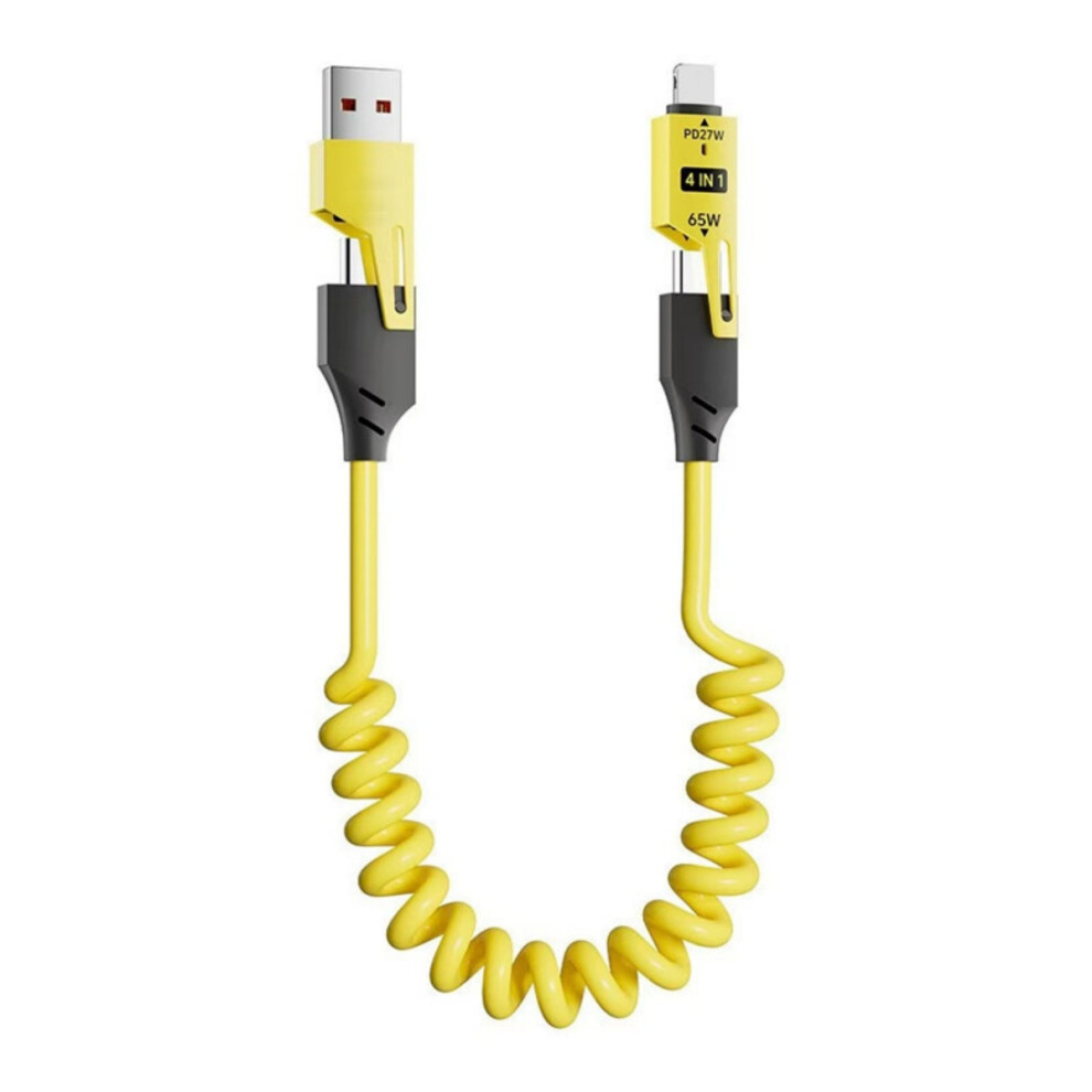 Four-In-One Spring Retractable Data Cable 65W Super Fast Charging Suitable For Android Apple Huawei Typec Charging Cable 9366410238916
