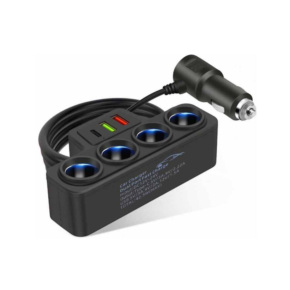 2025 New Car Charger Car Cigarette Lighter One To Four With Qc3.0+Usb+Pd Fast Charging Interface 12V24v Universal 9366410239968