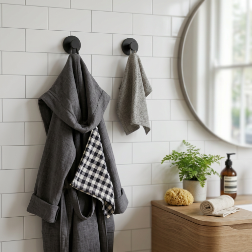 Self-adhesive Shower Suction Towel Hook Set, Black 2