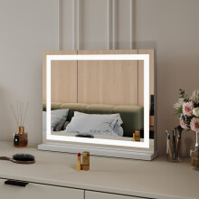 50x42cm White LED Vanity Makeup Mirror, 3 Color Dimmable Lights, Iron Frame with UK Plug