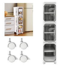 3-Tier Slim Bathroom Storage Cabinet Narrow Floor Standing Unit with Wheels & Door, Space-Saving Organizer for Office, Living Room, Kitchen, Entryway