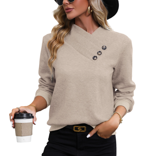 Women's casual long-sleeved button-down sweatshirt,-Black M 1