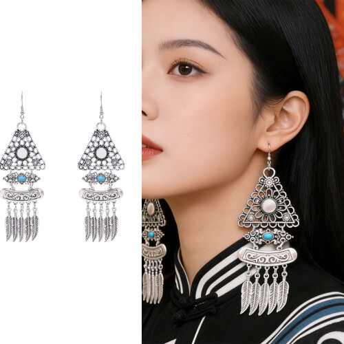 Boucles d'oreilles à franges bohèmes en alliage robuste avec-B 2