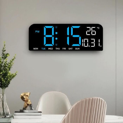 Wall Clock - SALUTUYA - Large Digital Clock - LED Display - Adjustable Brightness - Blue 1