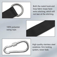 Black Swing Hanging Kit, 4 Pieces, Swing Straps with 2 Tree Carabiners, Straps for Garden Swing, Hammock or Seat