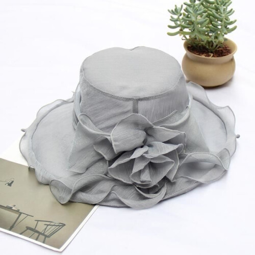 Sun hat - Women's - Grey - Wide brim - Removable bow tie - Adjustable size 1