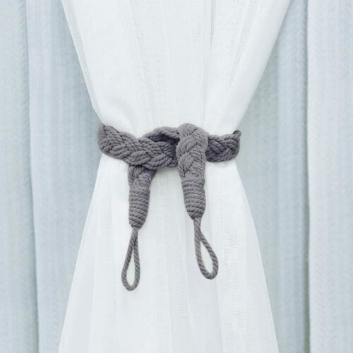 Curtain Tiebacks - 2 Pack - Cotton Rope - Grey - 66 cm Length 2