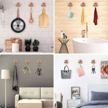 3 PCS Rose Resin Wall Hooks, Creative Flower Iron Hook for Hanging Coat/Hat/Key/Towel/Handbag