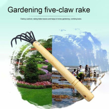 38.1 cm 5-tine garden claw rake - Ergonomic wooden handle, rust-resistant steel head (AIMOONSA)