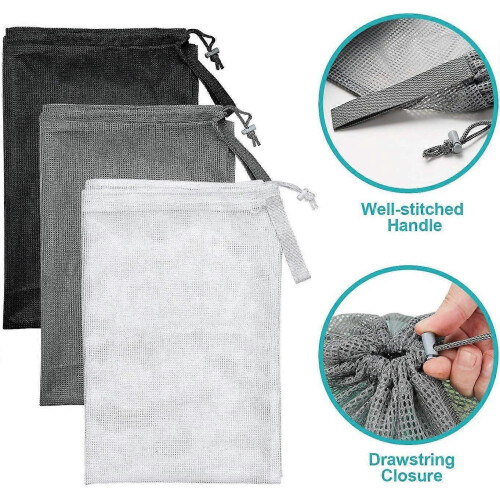 Laundry Bags, Mesh Heavy Duty 24" x 36" with Drawstring Closure, 3-Pack, Black 1