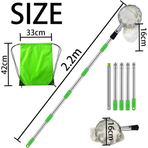 Telescopic Fruit Picker, 2M Removable Fruit Picker, Telescopic Fruit Picking Pole, Cherry Picker, Apple Picker 1