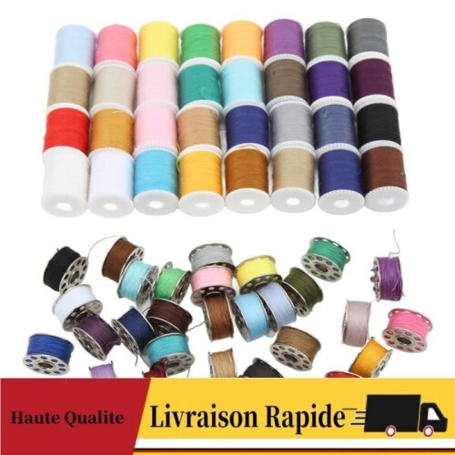 Set of 60 colored sewing machine threads with reusable spool
