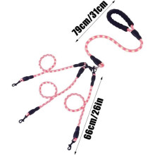3-Dog Leash - Heavy Duty - Nylon - Padded Handle - Outdoor Use - Pink