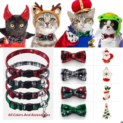 Set of 4 adjustable Christmas cat collars 2