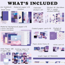 155-Piece Scrapbooking Kit, Purple Aesthetic Scrapbook Journal with A6 Grid Notebook, DIY Gift for Teenage Girls - Moon