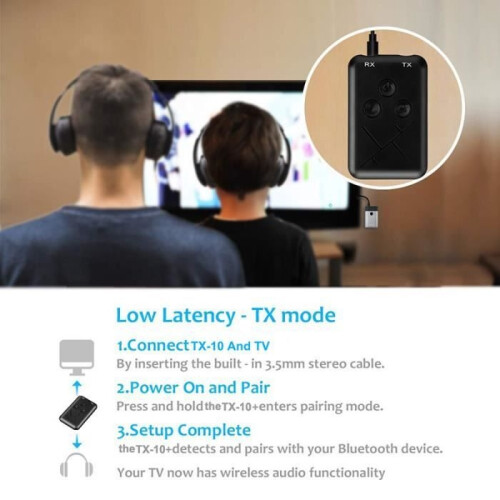 Bluetooth 4.2 Audio Transmitter/Receiver - 2 in 1 - Long Range - Rechargeable - Plug and Play 2