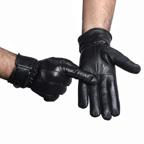 Men's black leather gloves with fleece lining 1