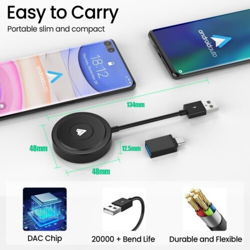 Wireless Android Auto Adapter, Wireless Android Auto USB Dongle for Android Auto Car Radios 1