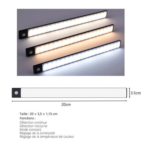 Smart LED Light Bar 20 cm Motion Sensor Ultra Thin Rechargeable Black Cabinet Light 1
